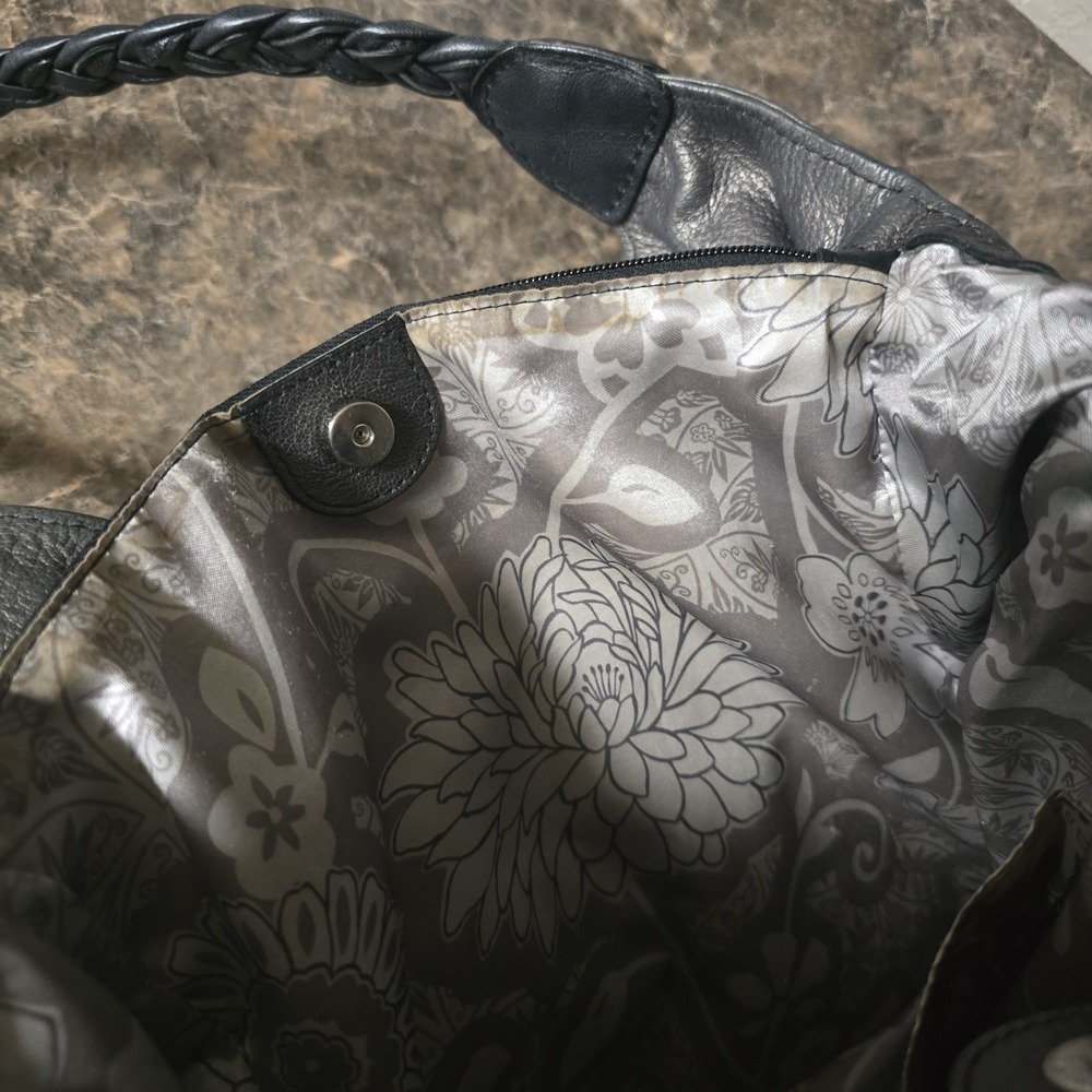Brighton Florencia Metallic Gray Floral Embroidered Handbag Shoulder Bag Purse - Picture 7 of 13